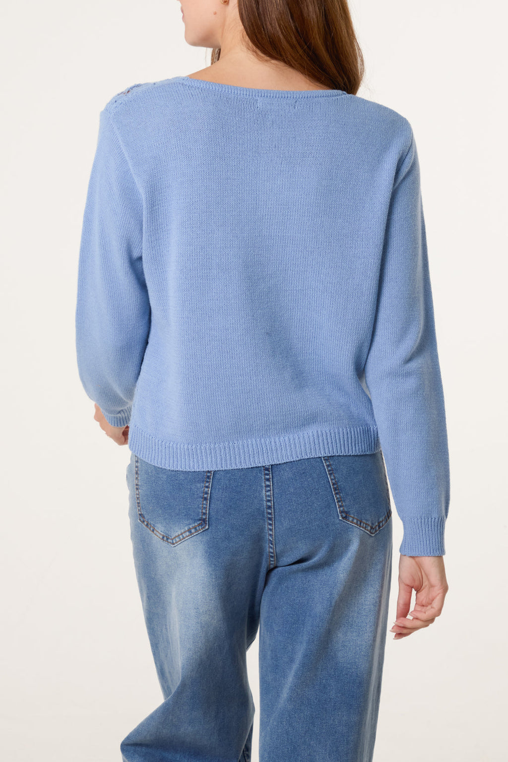 Circles Knit + Crochet Cardigan — Denim Blue