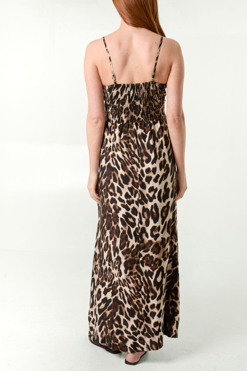 Leopard Print Shirred Cami Maxi Dress