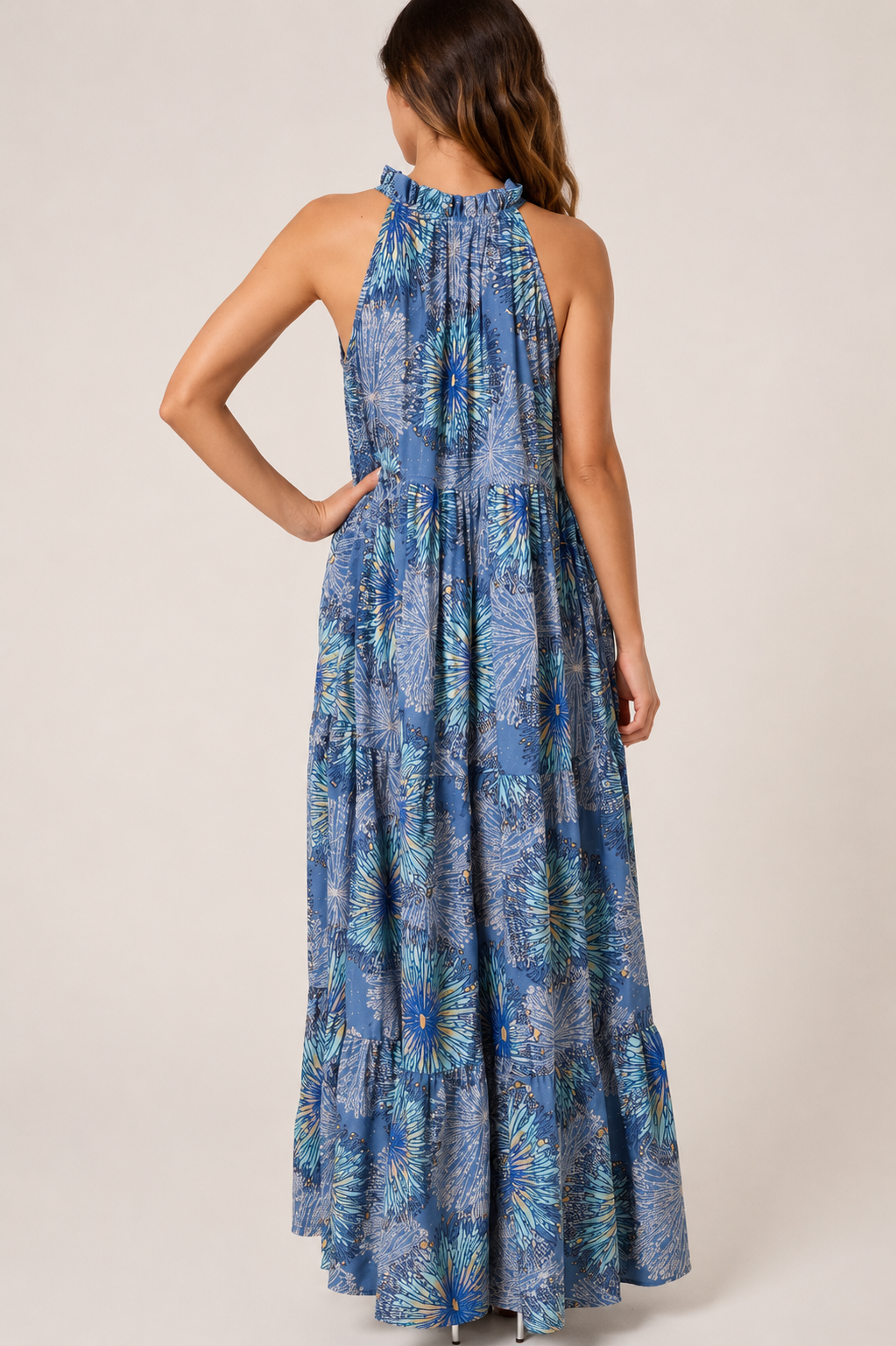 Saskia starburst embellished halter neck tie front dress