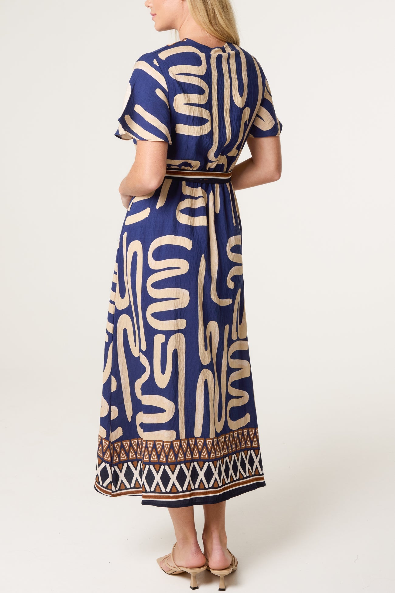 Reba Abstract & Border Wrap Tie Dress