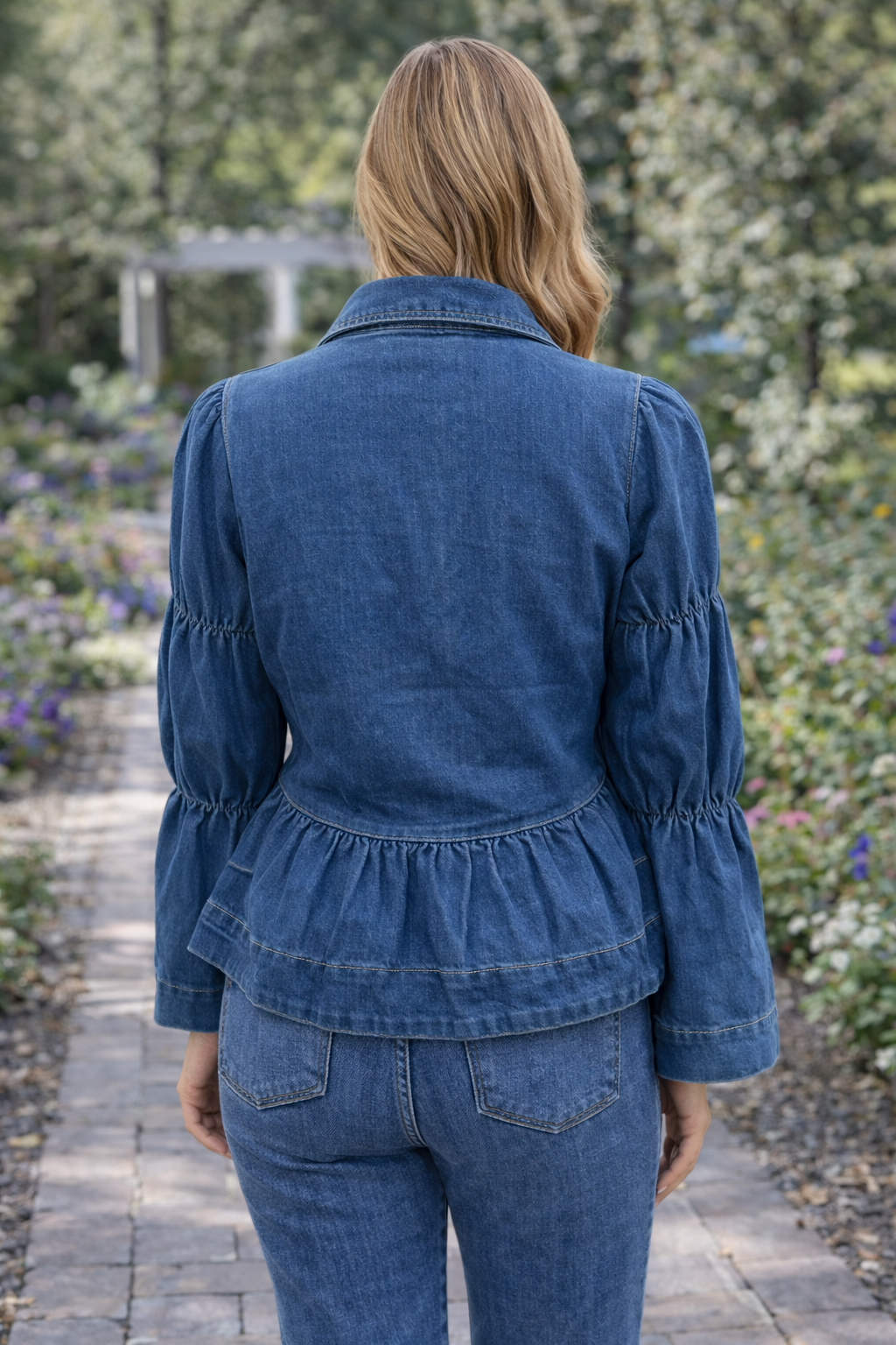 Denim Tie‑Front Peplum Jacket