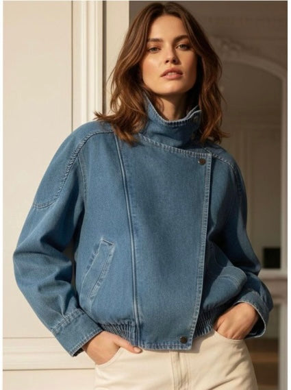 Funnel Neck Denim Jacket