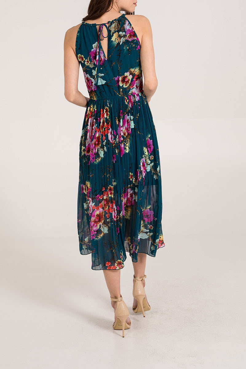 Josie Floral Print Pleated Midi Dress Final Sale Price No Returns