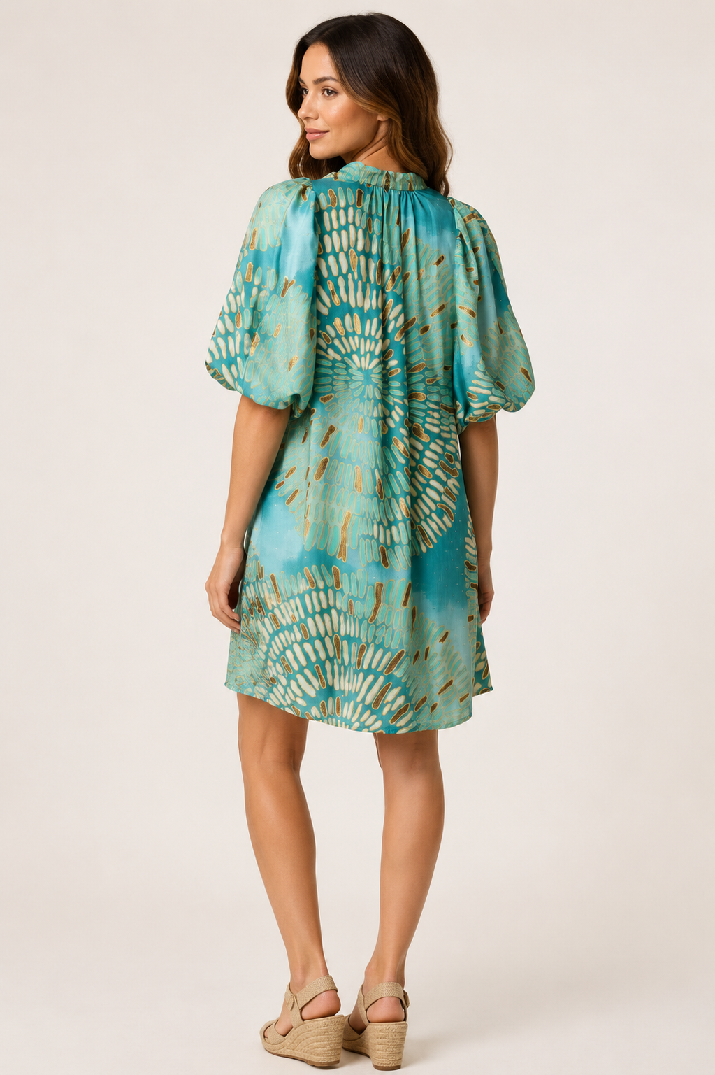 Avery embellished puff sleeve tunic dress