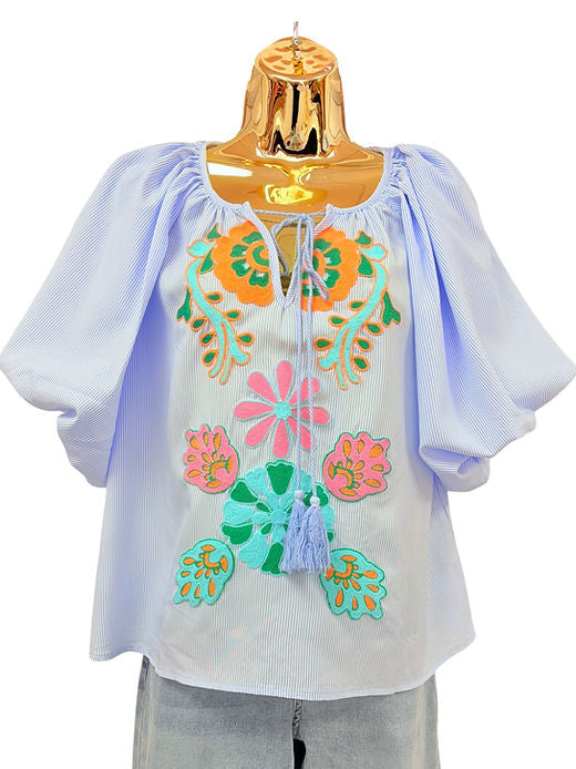 Jules embroidered puff sleeve blouse