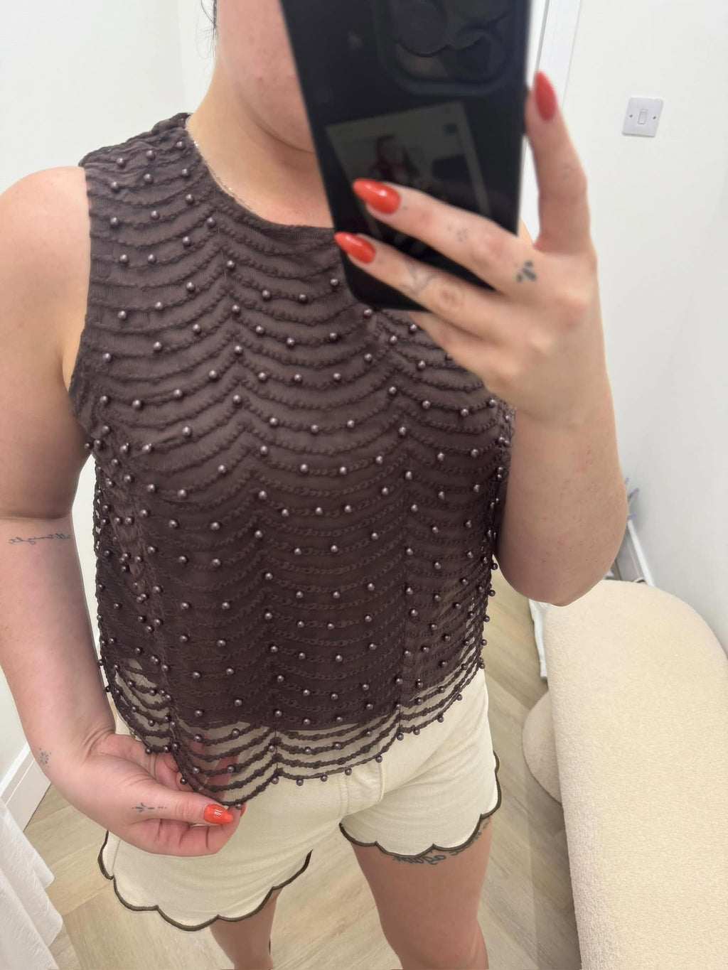 Pearl embellished Scolloped Top