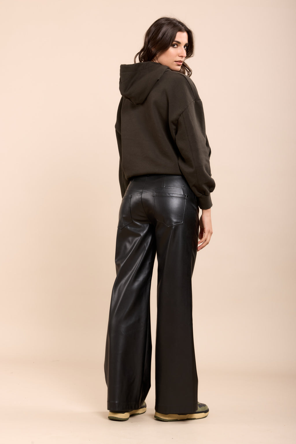 TOXIK3 wide faux leather pants with cutouts