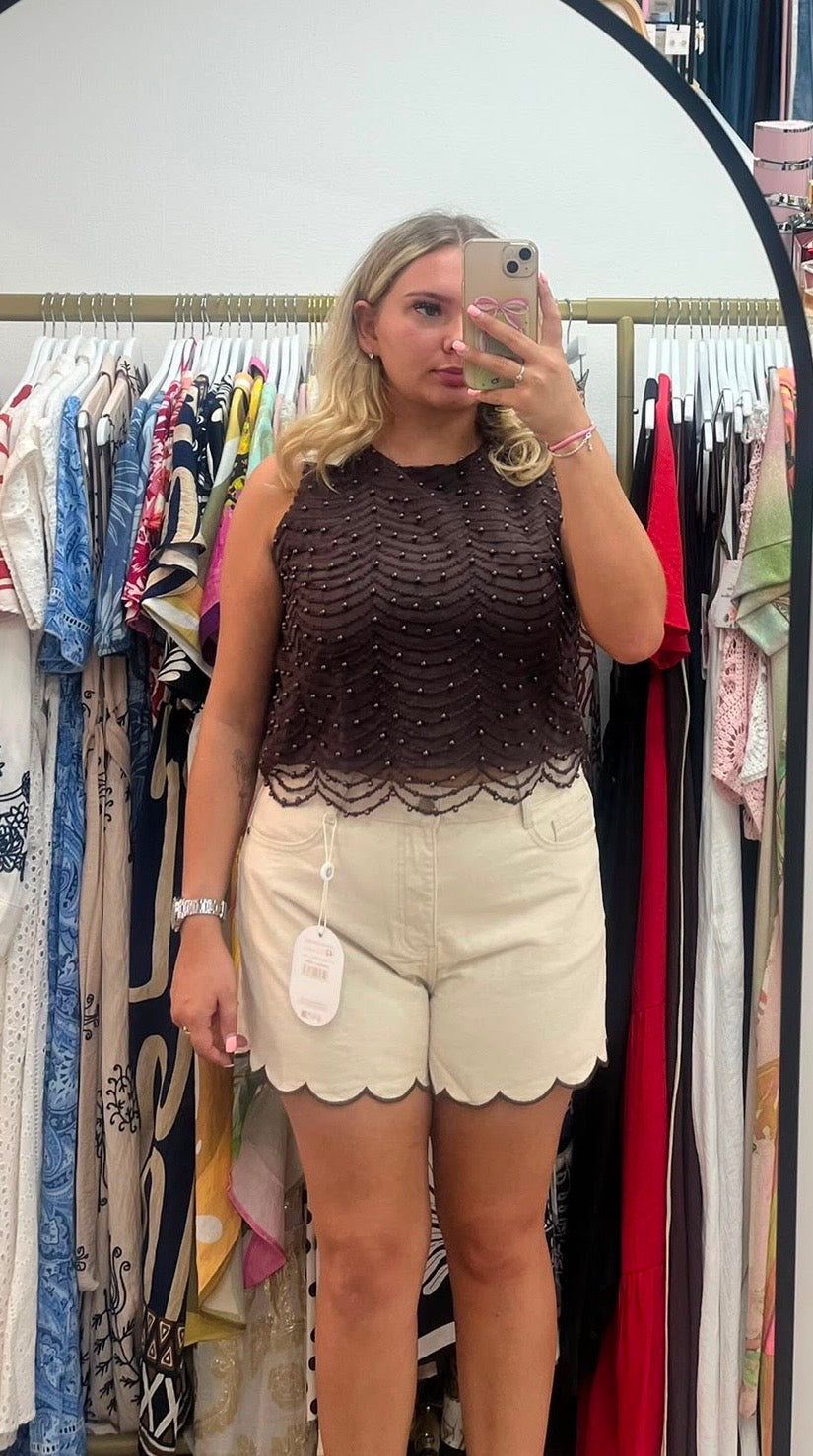 Pearl embellished Scolloped Top