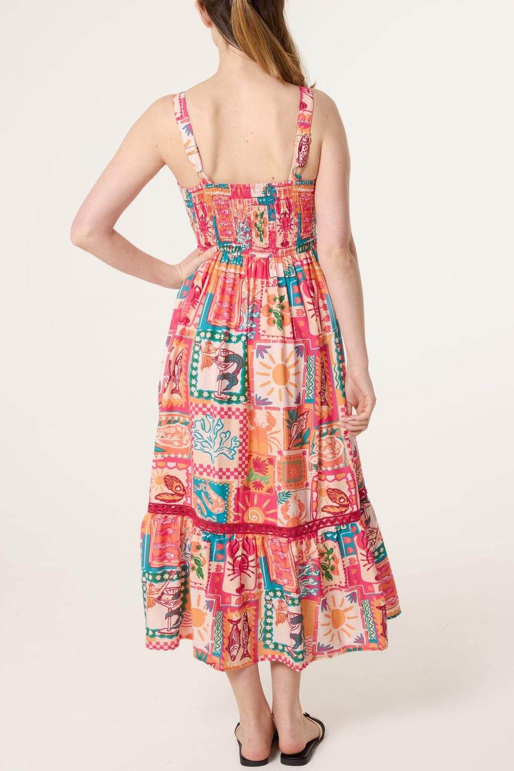 Clara Colourful Patchwork Tiered Midi Dress