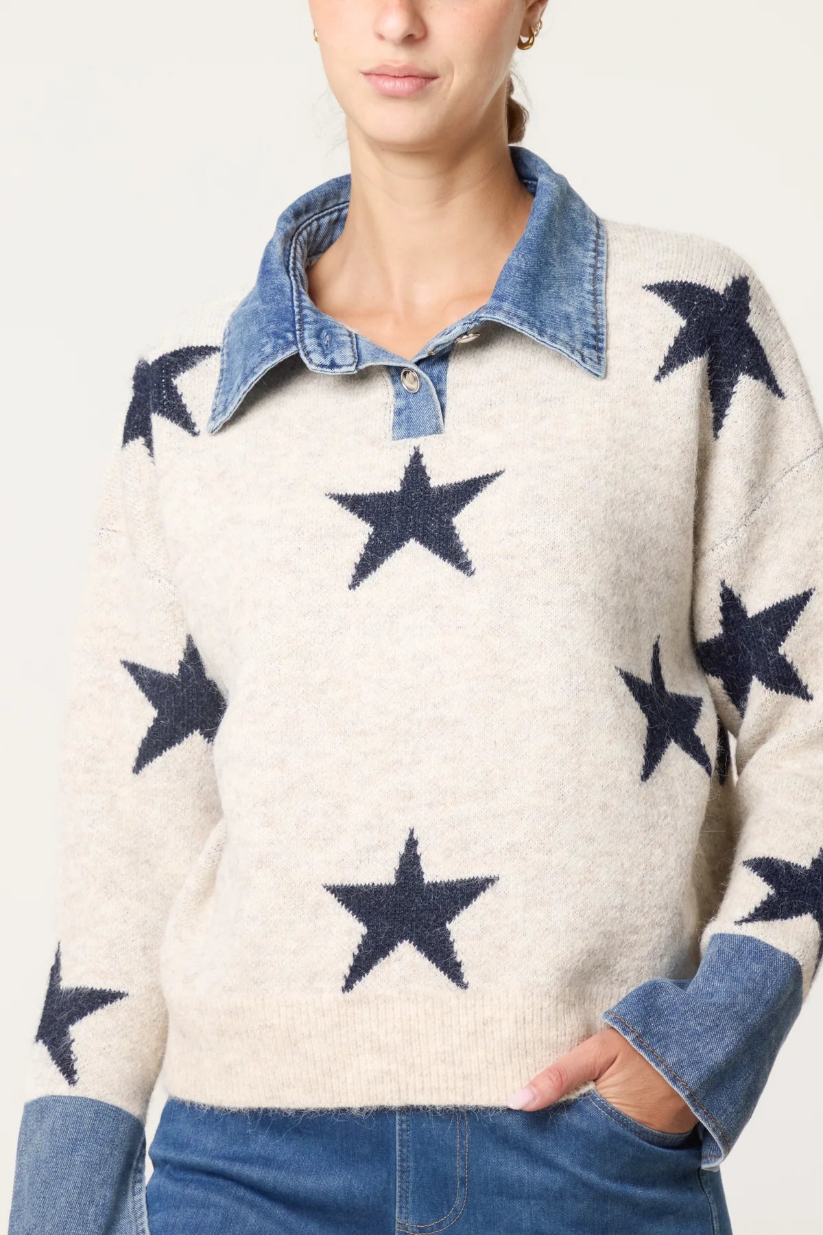 Star Denim Collar Jumper