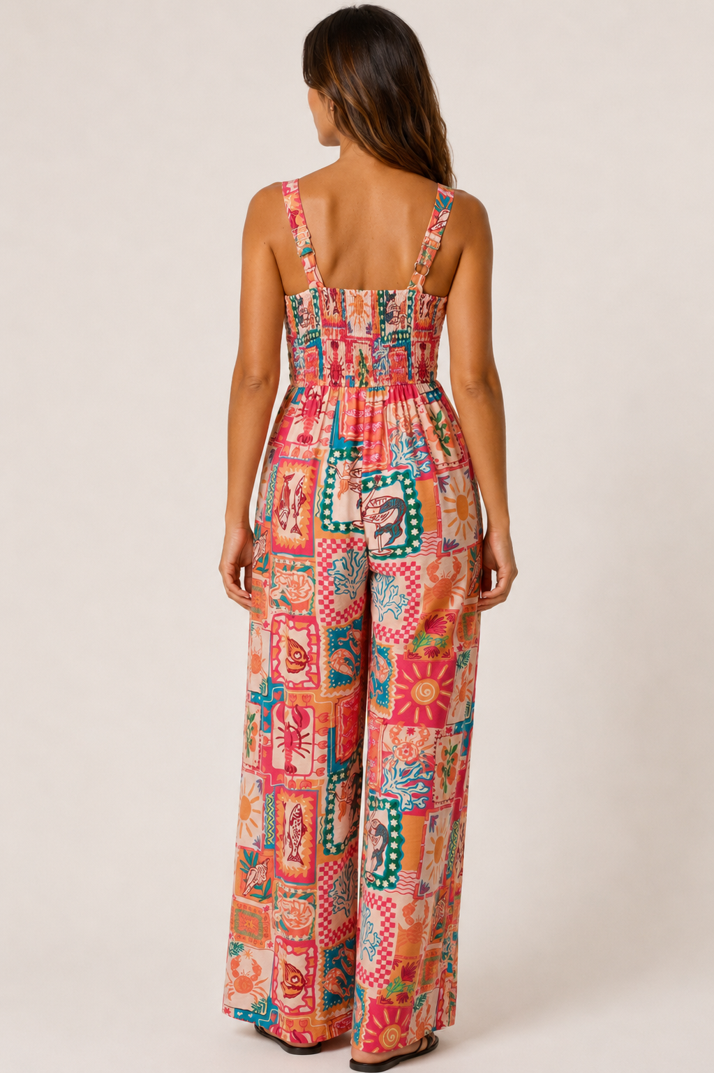 Clara orange colourful patchwork tie front jumpsuit