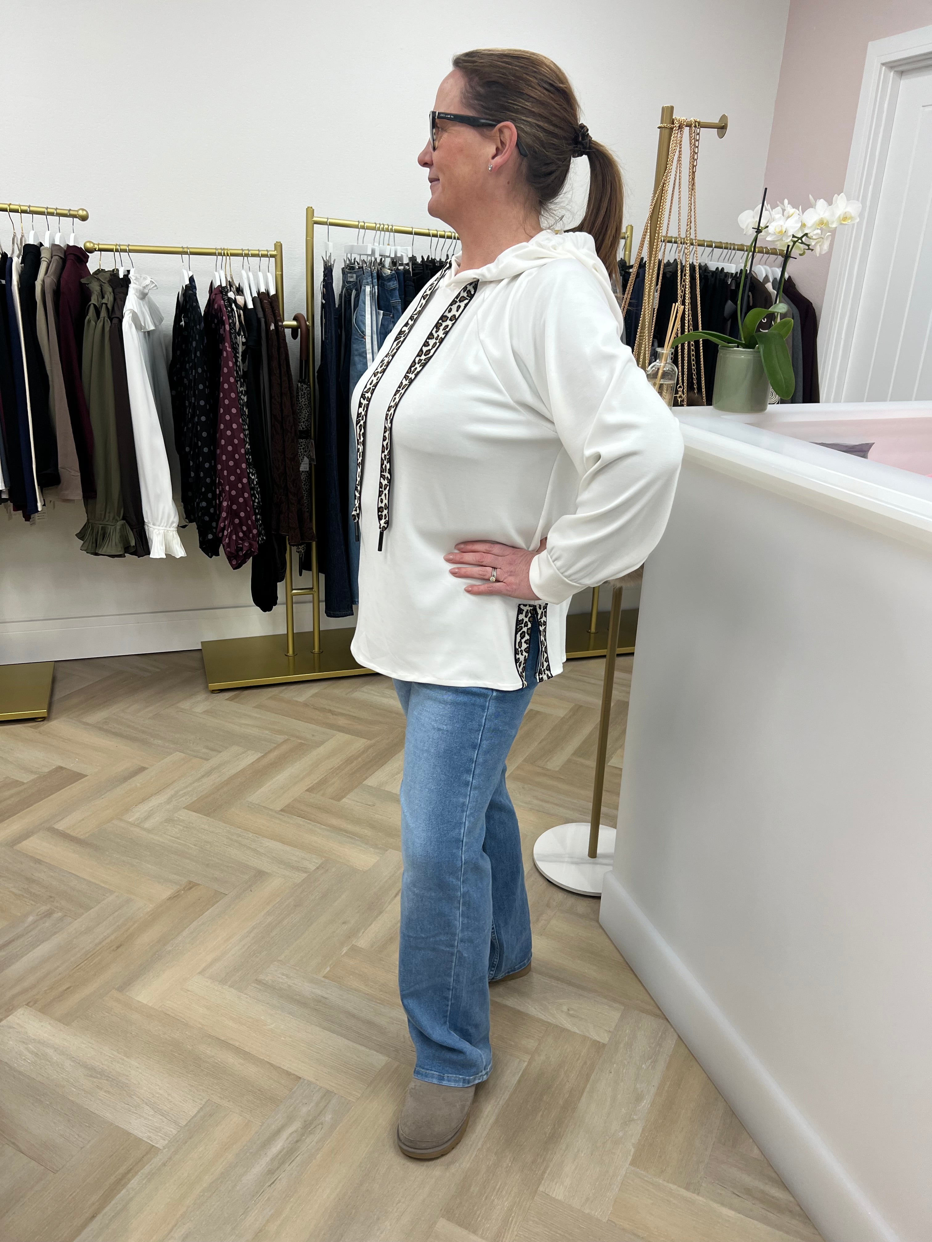 Carla Super Soft Scuba Sweat Top – Leopard Detail