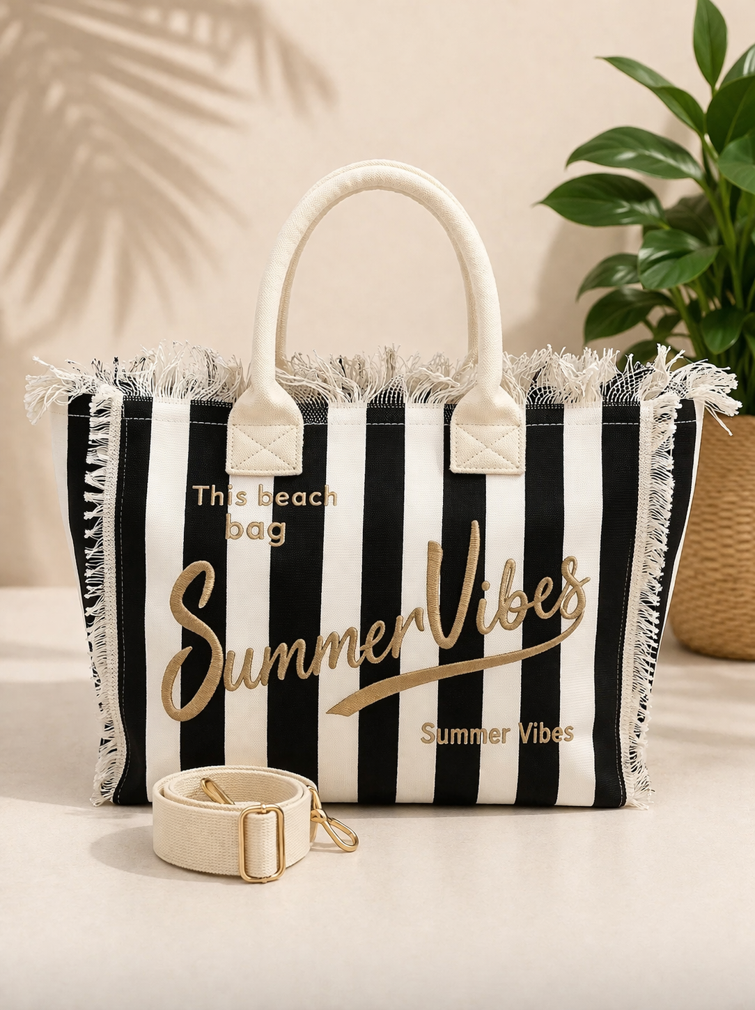 Summer Vibes Striped Large Bag