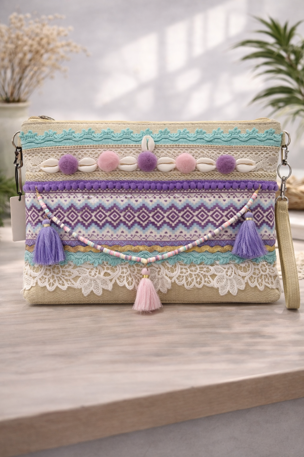 Purple Lace Boho Clutch