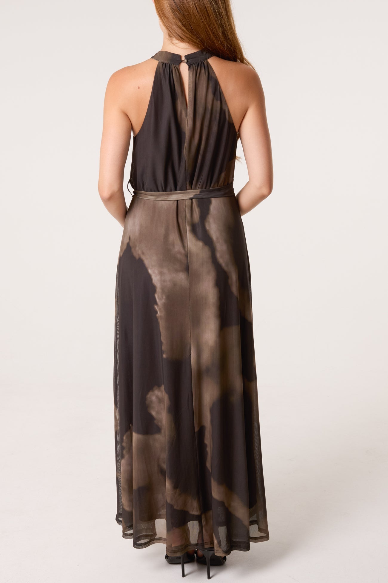 Sierra Mesh Halterneck Belted Maxi Dress