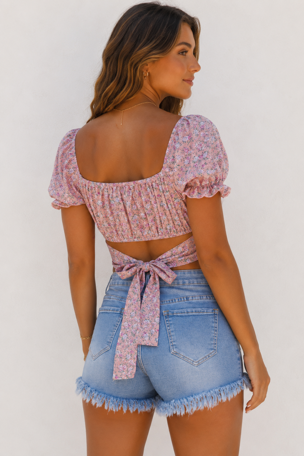 Ditsy Puff Sleeve Tied Top