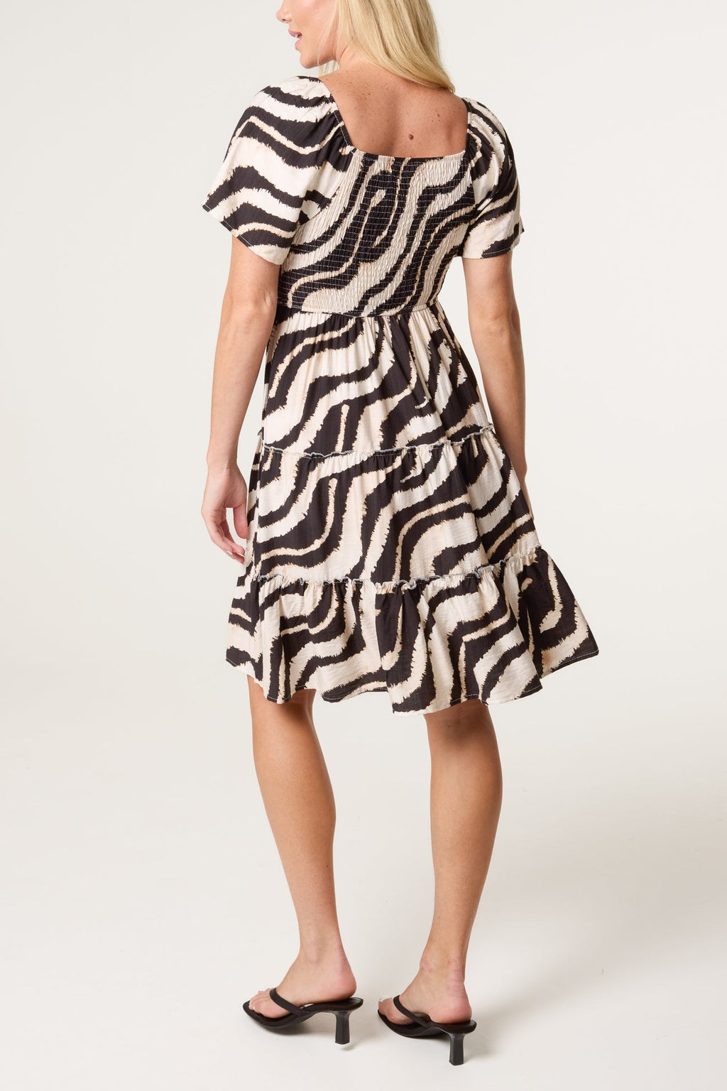 Zebra Print Shirred Bust Dress