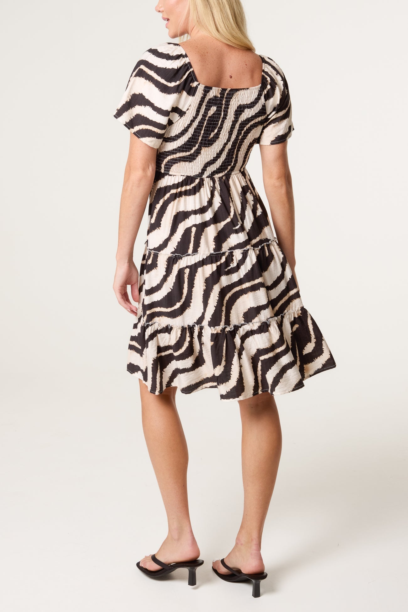 Zebra Print Shirred Bust Dress