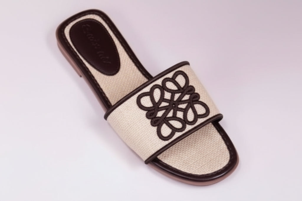 🖤🤎🤍🧡 Woven Appliqué Slide Sandals