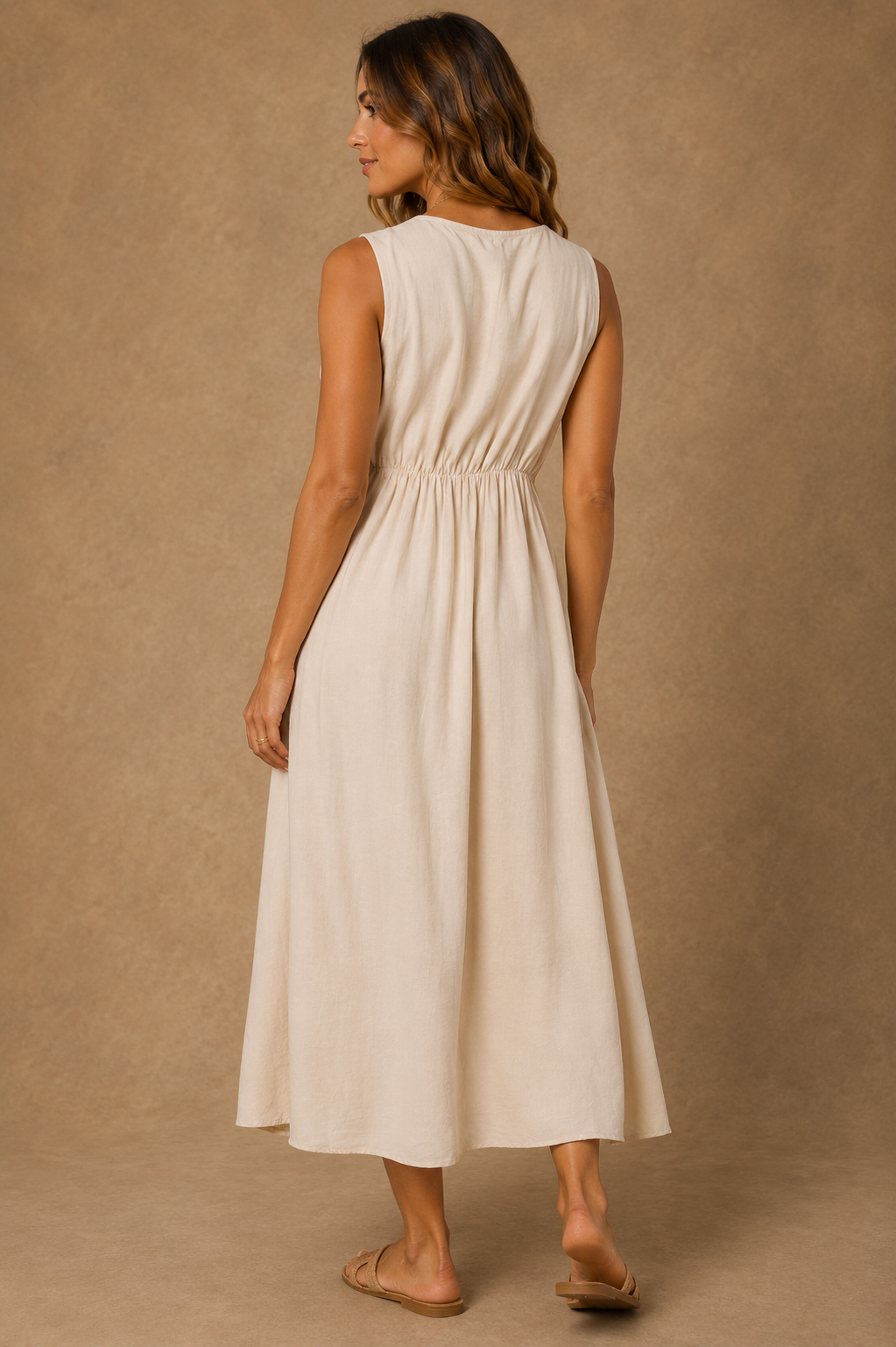 Emi – Stone Sleeveless Midi Dress