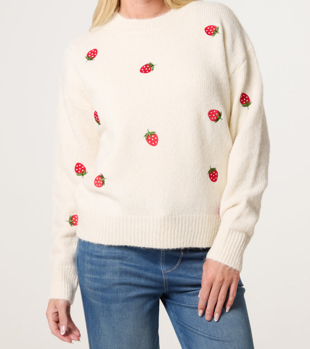 🍓Strawberry Embroidered Jumper — Ivory Final Sale Price No Returns