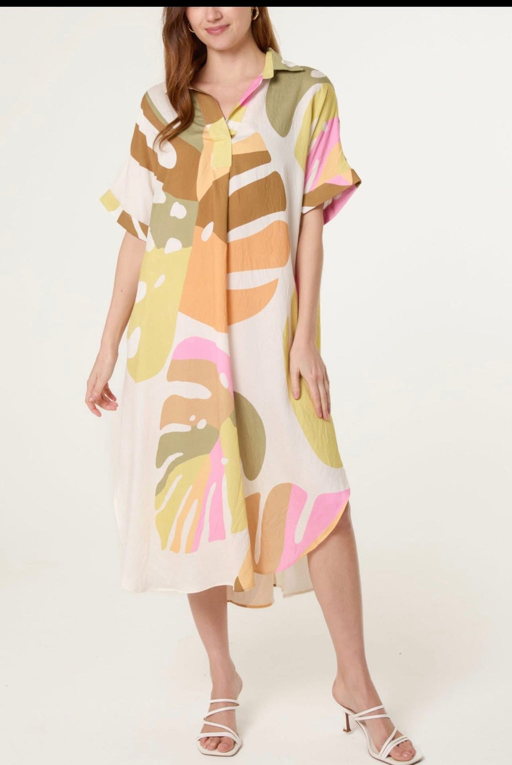 Zinnia Leaf Abstract Collar Open Tunic Dress