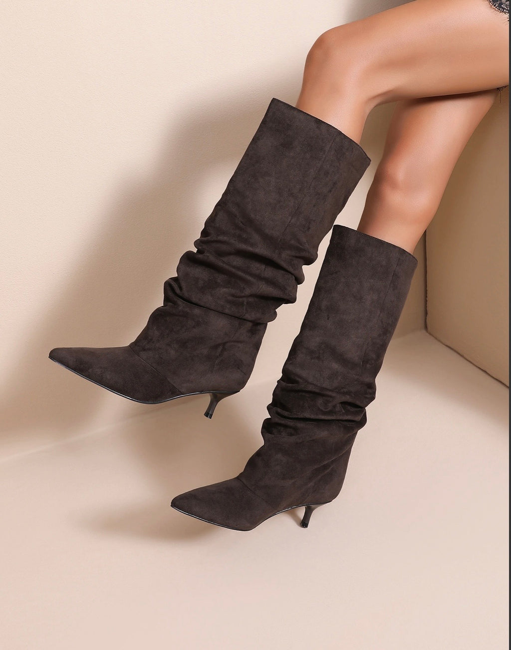 Saskia Slouched Kitten Heel Boots