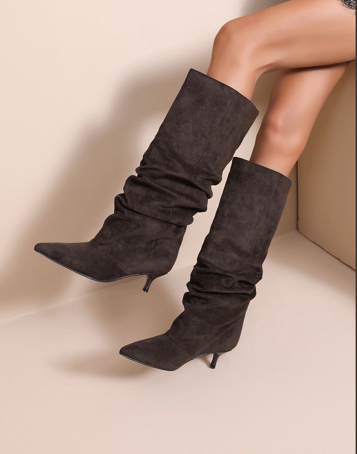 Saskia Slouched Kitten Heel Boots