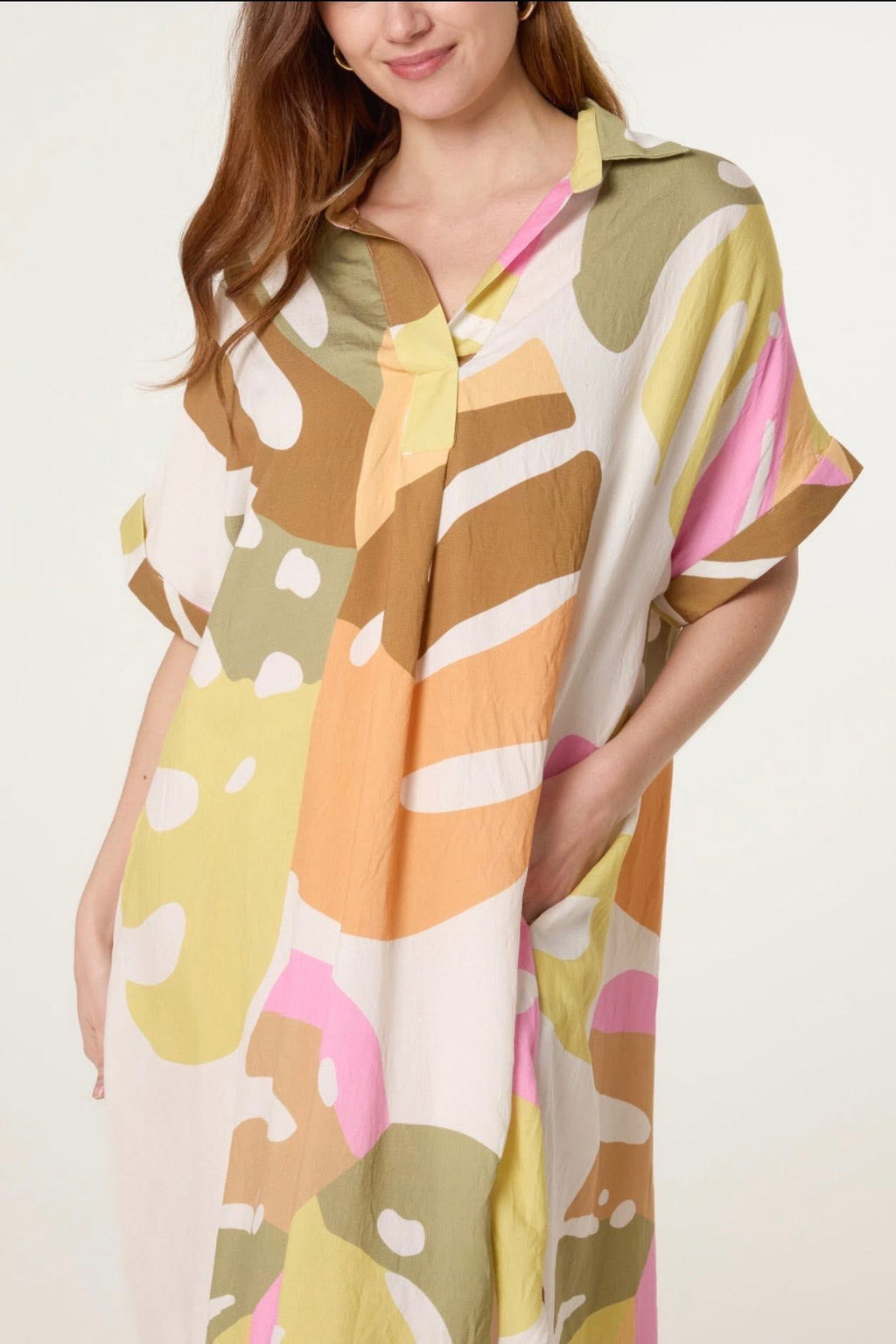 Zinnia Leaf Abstract Collar Open Tunic Dress
