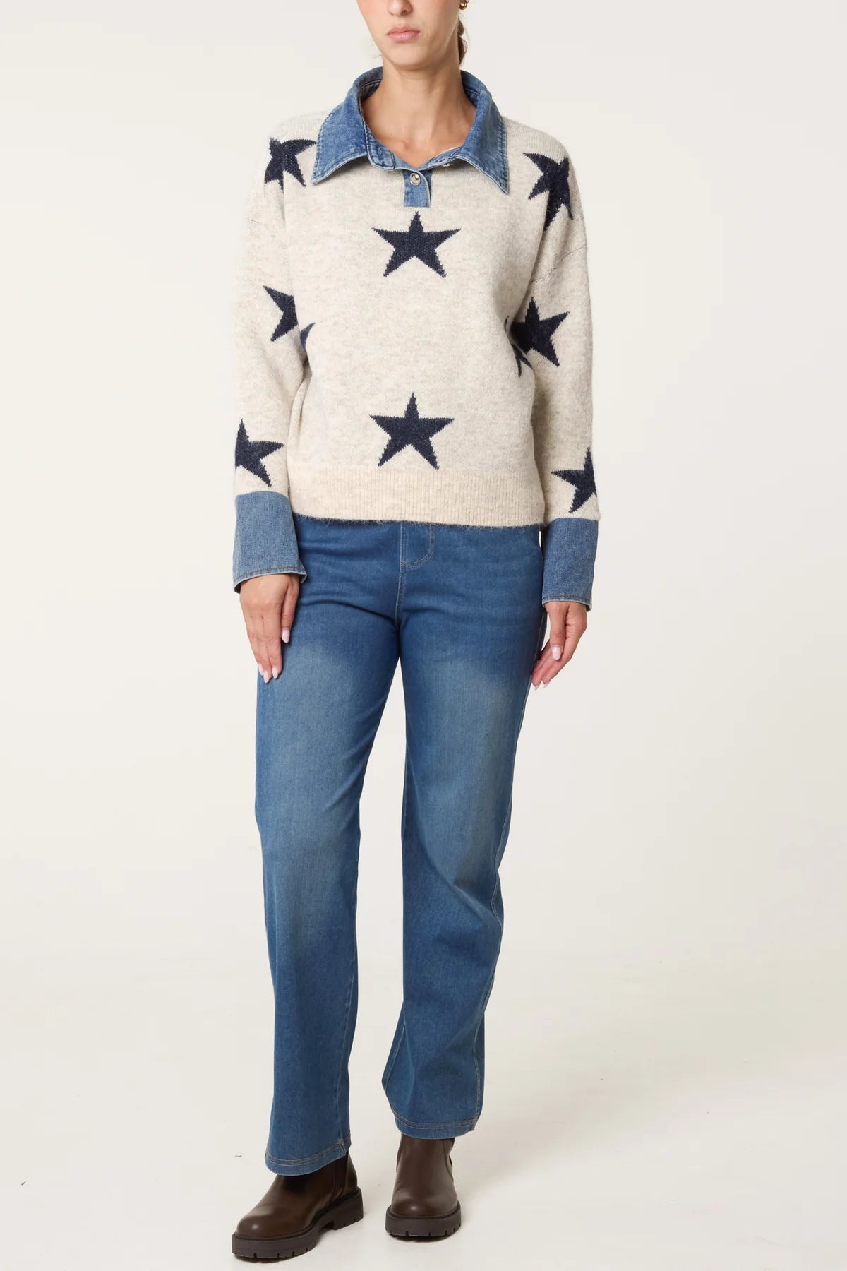 Star Denim Collar Jumper