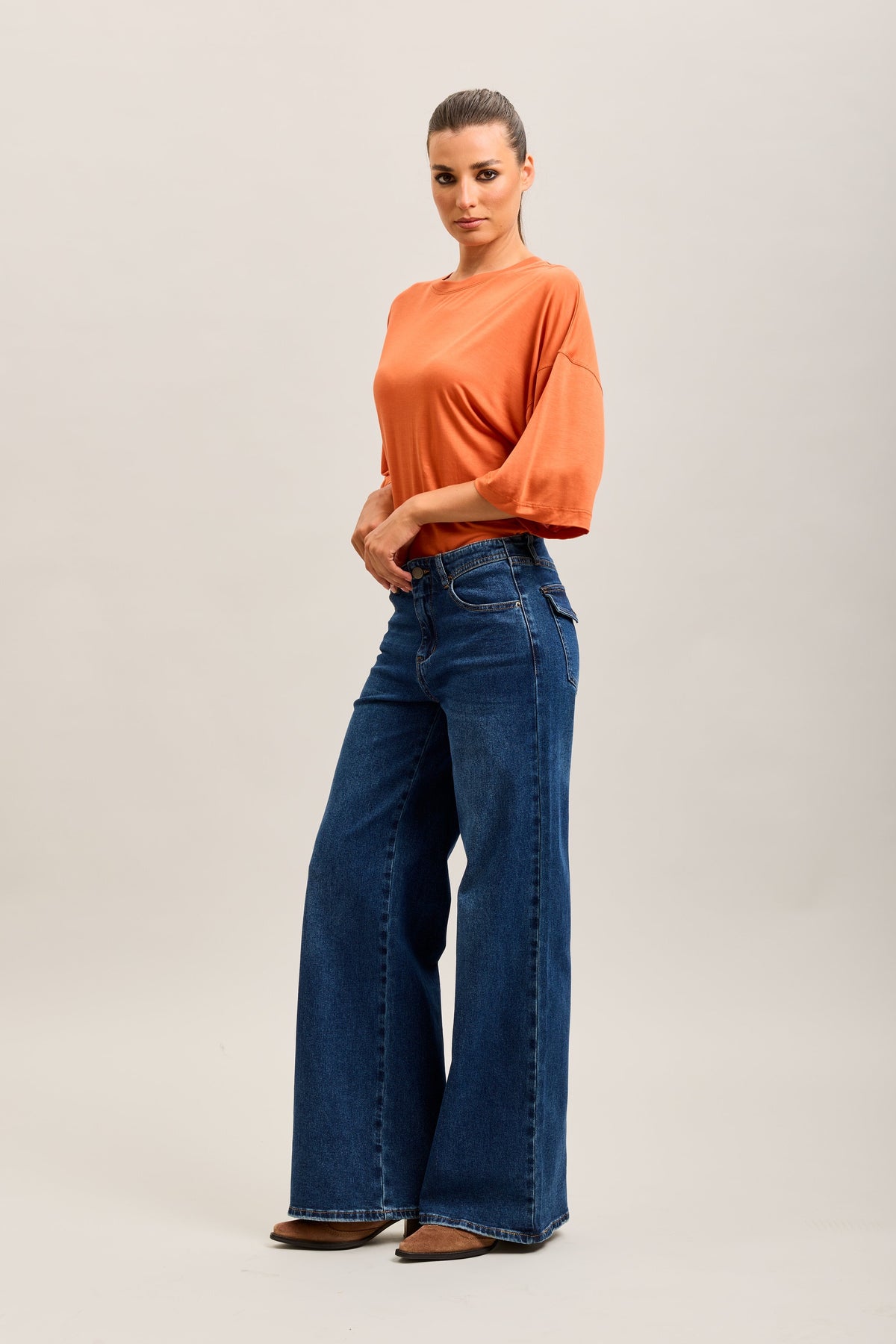 TOXIK3 WIDE DENIM STRETCH JEAN PANTS PATCH POCKETS