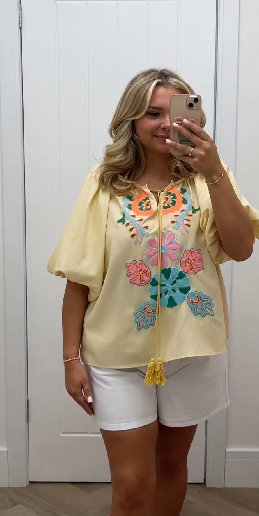 Jules Lemon embroidered puff sleeve blouse