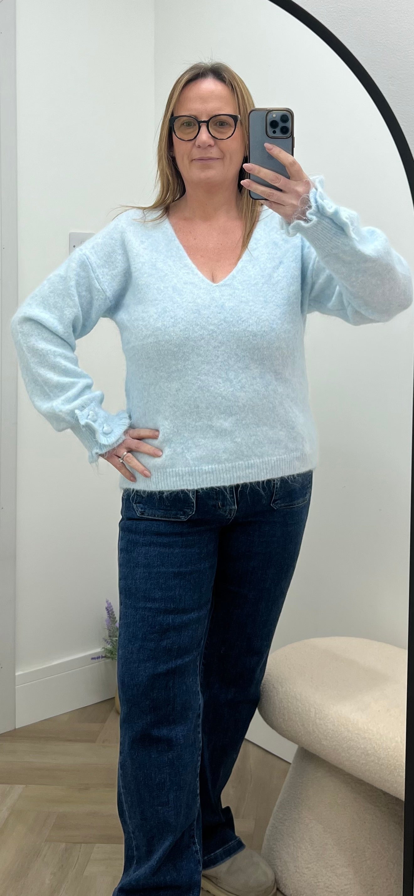 Heart Button V Neck Jumper