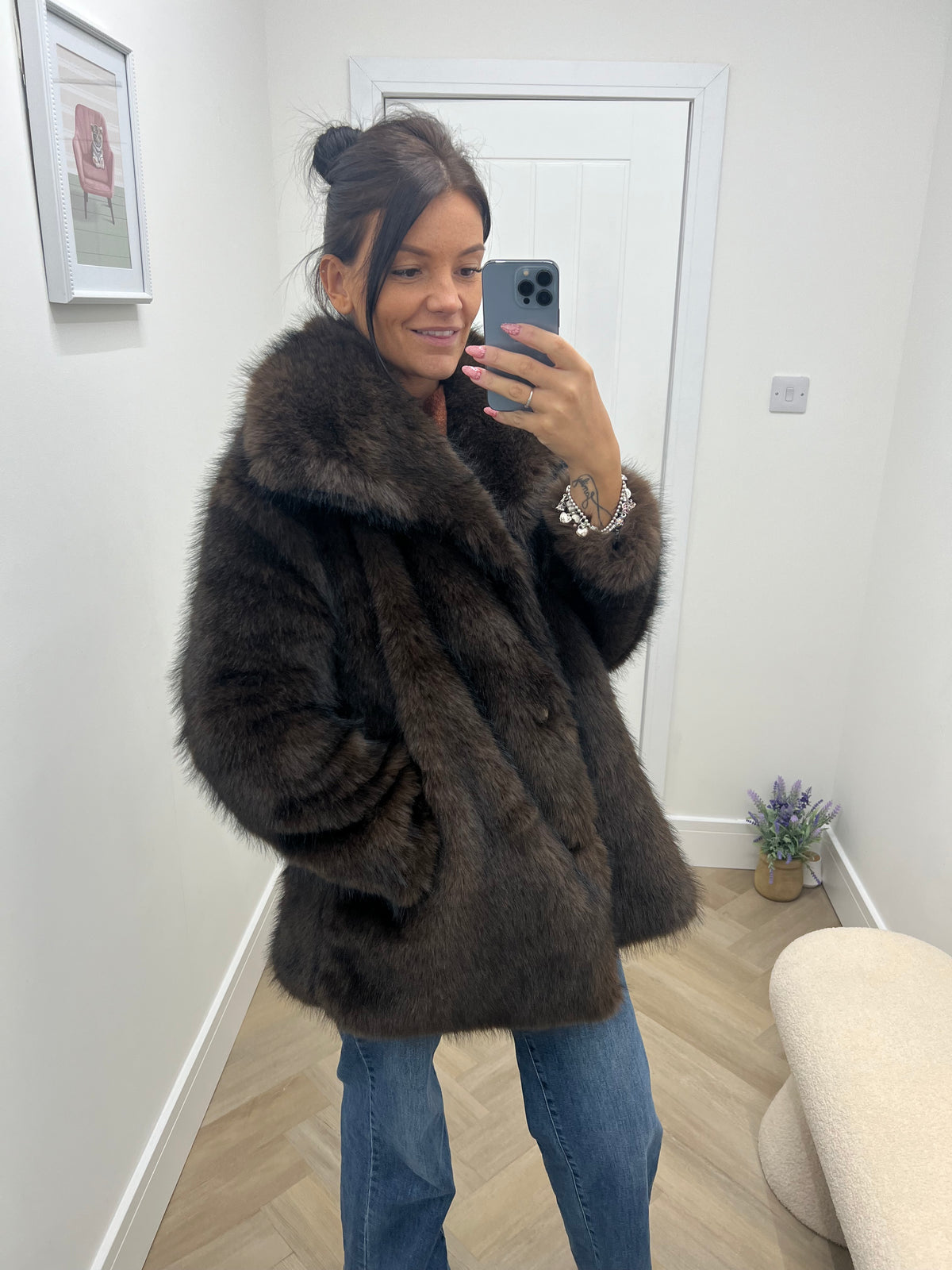 Longline fur coat
