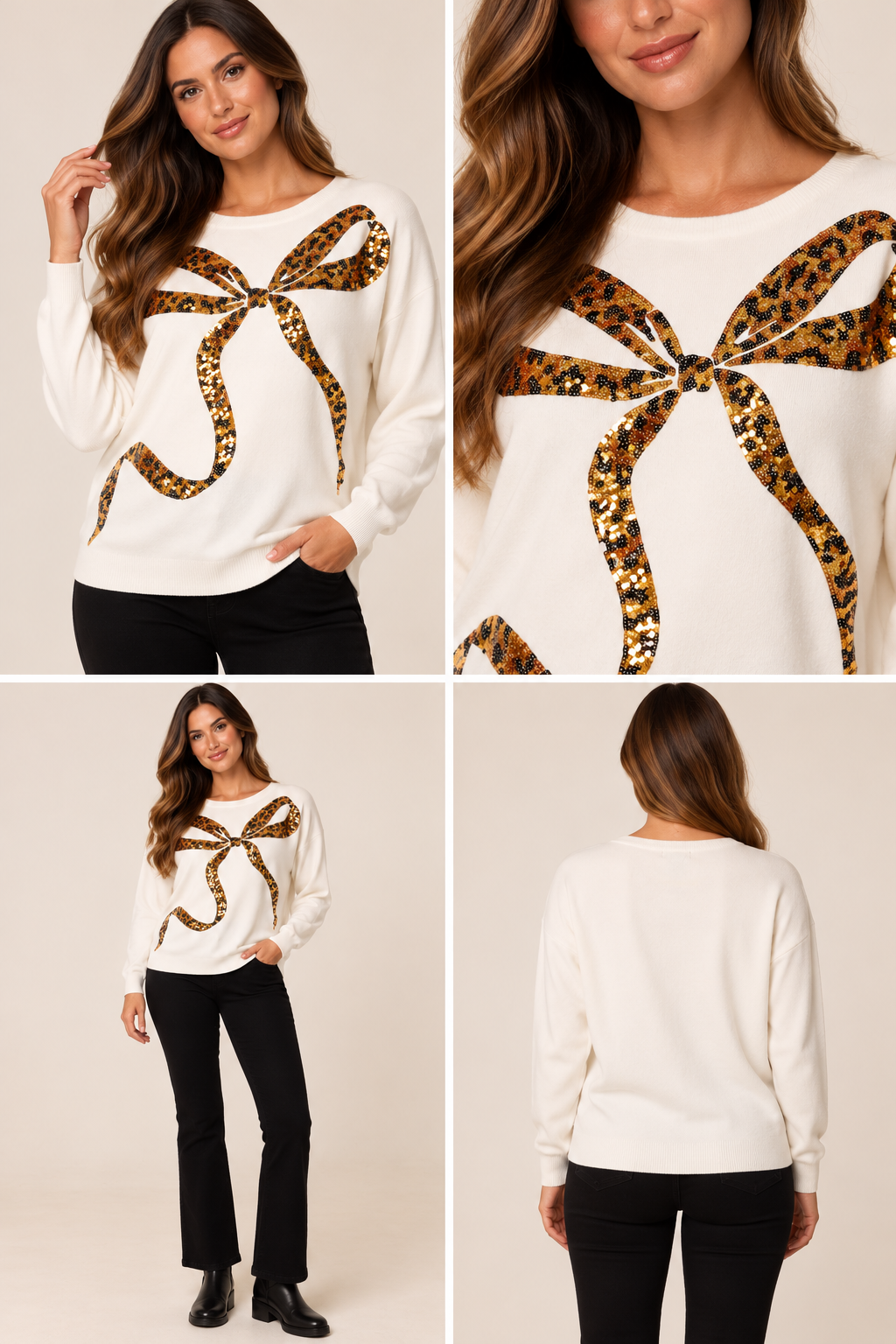 Leopard Bow Sequin Jumper Gold
