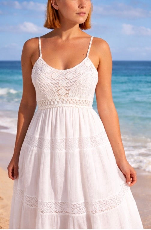 Sara Crochet Cami Tiered Midi Dress