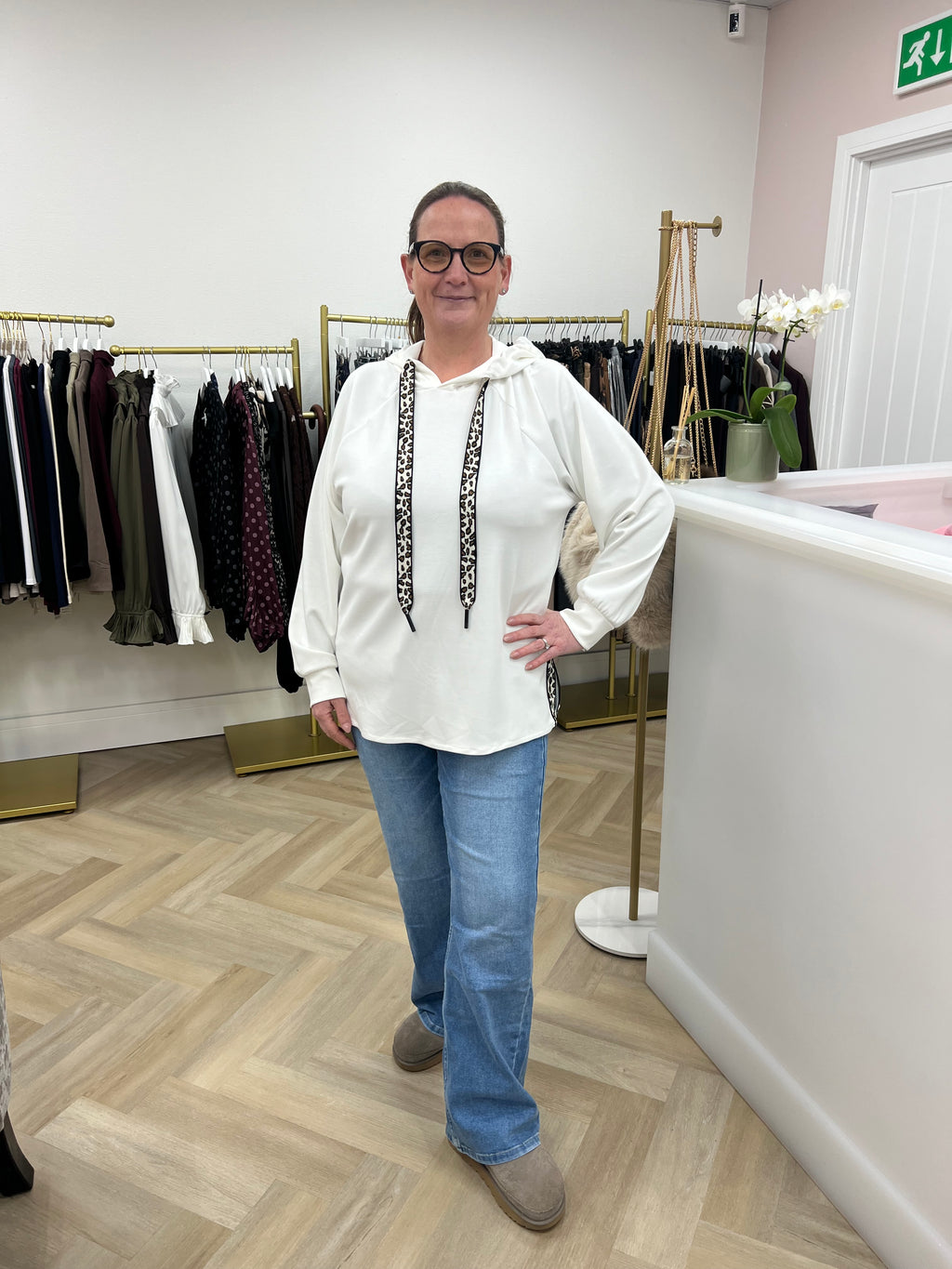 Carla Super Soft Scuba Sweat Top – Leopard Detail