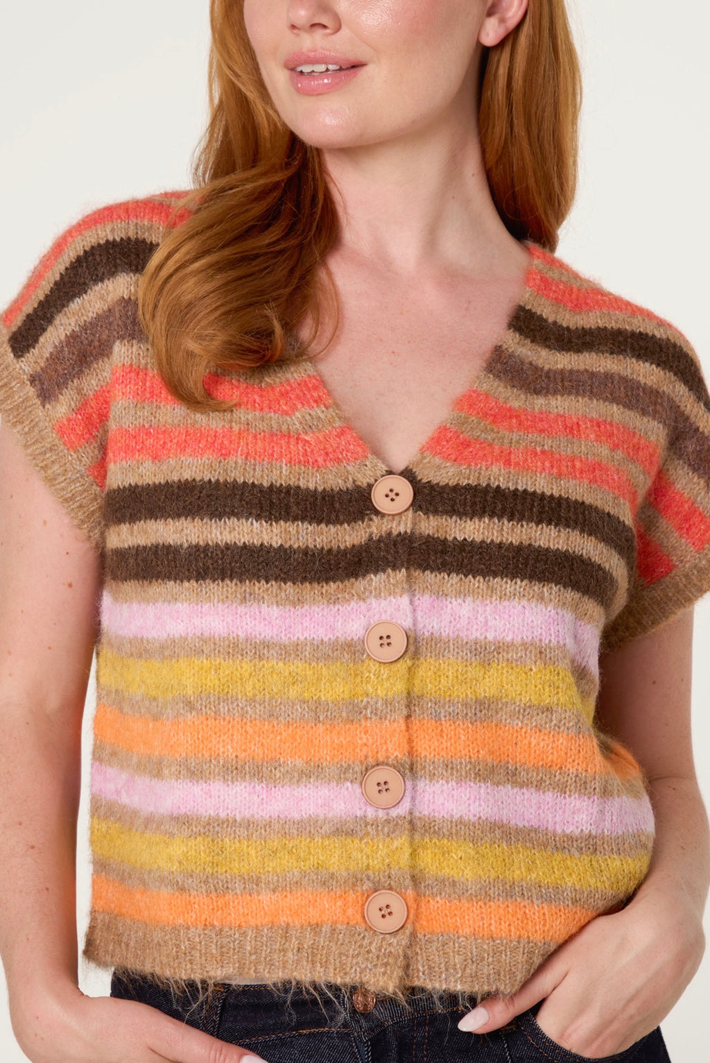 Marley Stripe Colourful Sleeveless Cardigan
