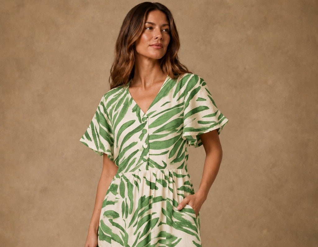 Ruth Brushstroke Dress Green