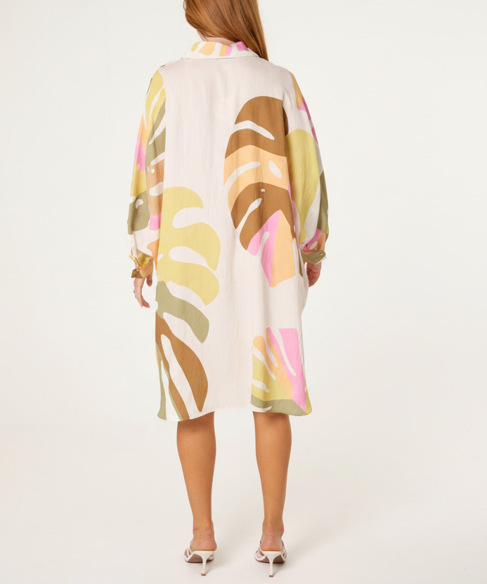 Zinnia Abstract Leaf Oversized Shirt Dress