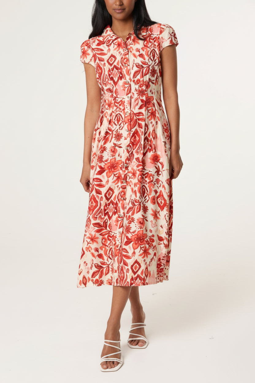 Raya – Abstract Floral Button Shirt Dress