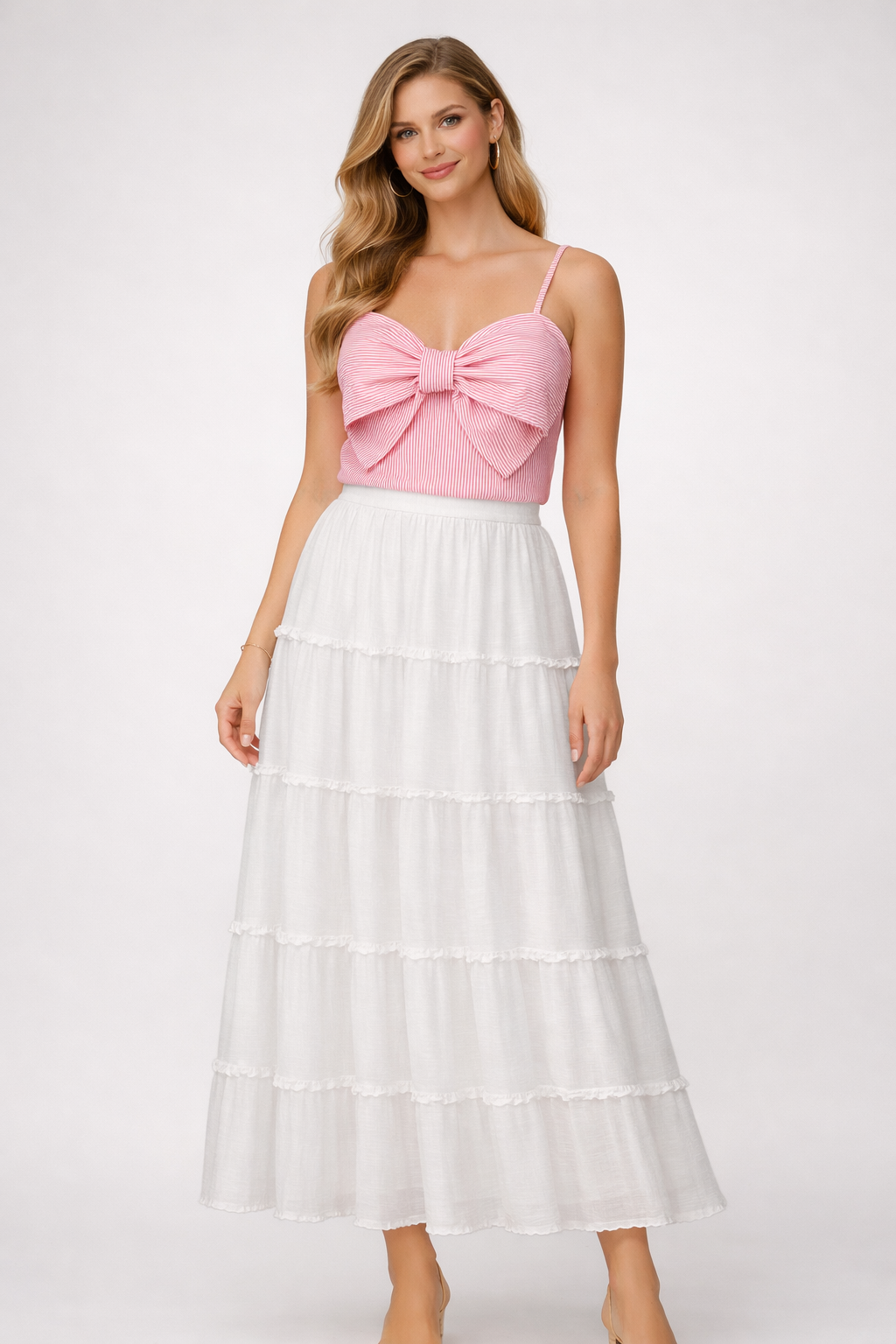 Lola white crinkle effect maxi skirt