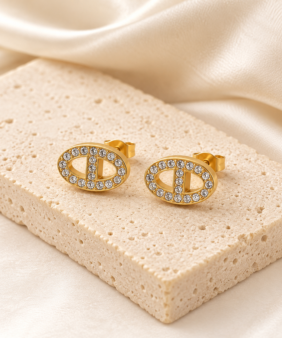 Gold Chunky Crystal Marine Stud Earrings