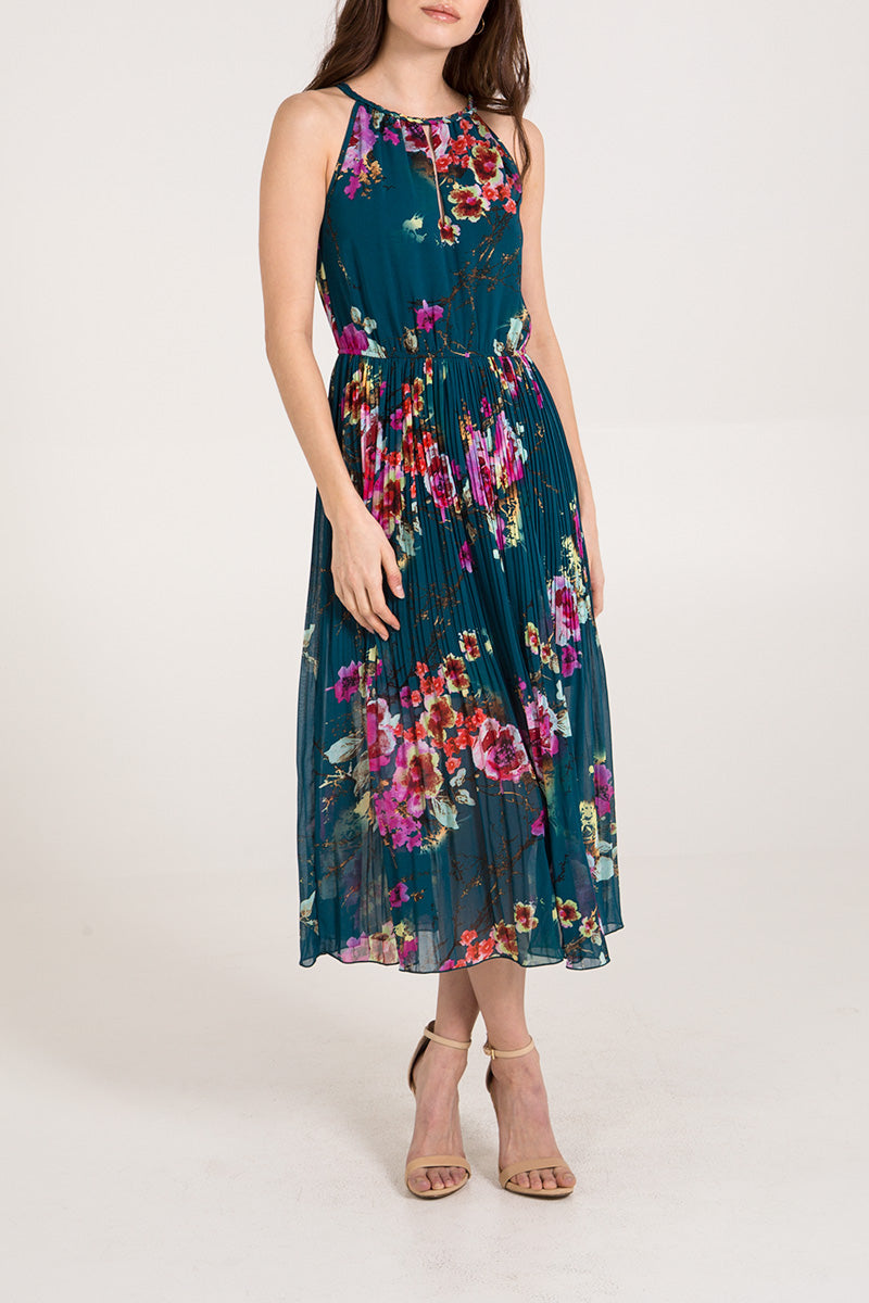 Josie Floral Print Pleated Midi Dress Final Sale Price No Returns