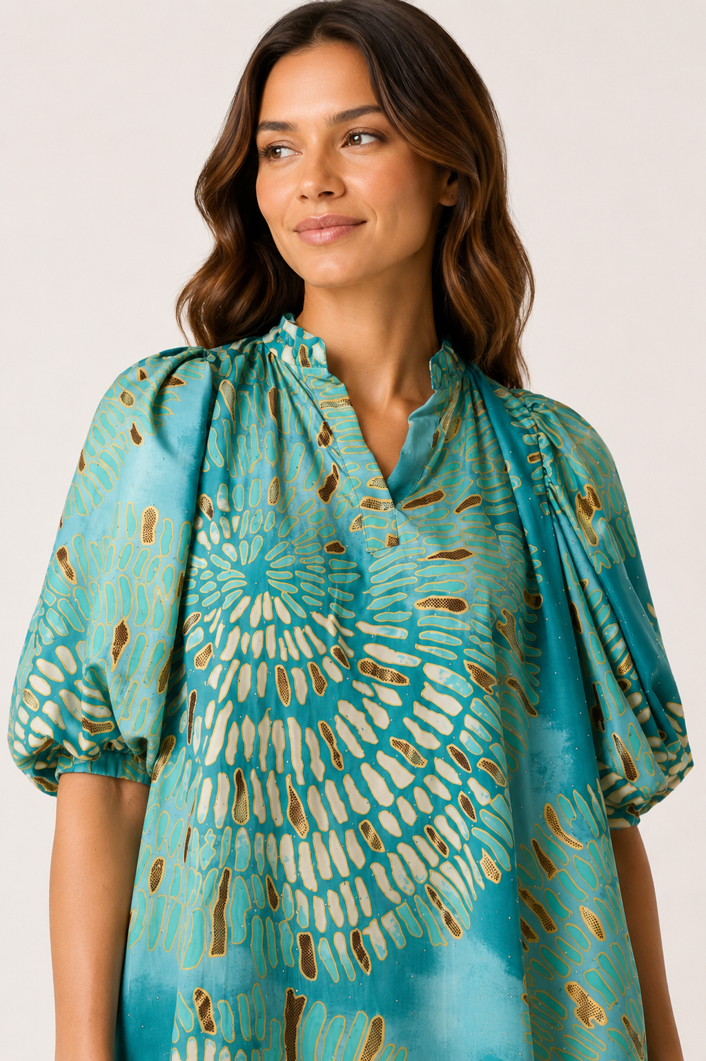 Avery embellished puff sleeve tunic dress