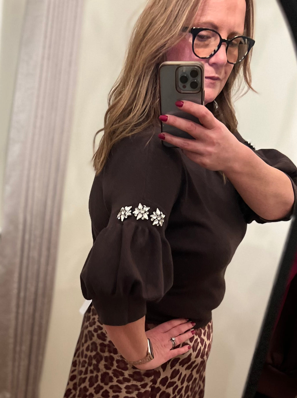 ✨ Jade – Jewelled Puff Sleeve Jumper