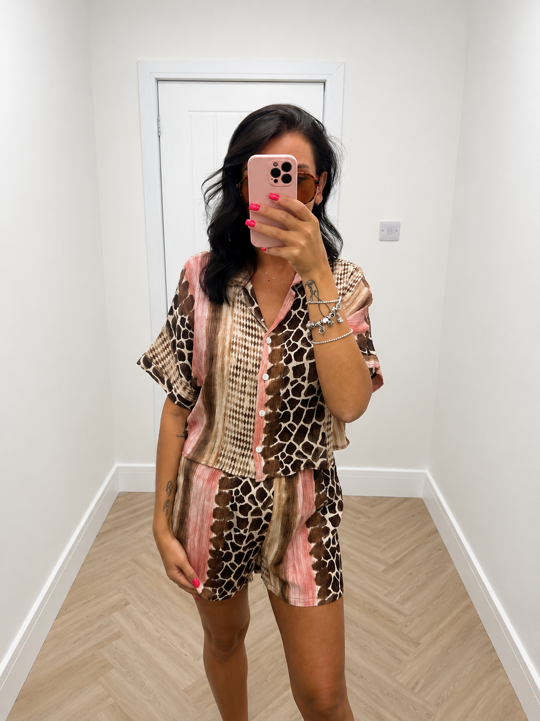 Abstract Giraffe Print Crinkle Co-Ord
