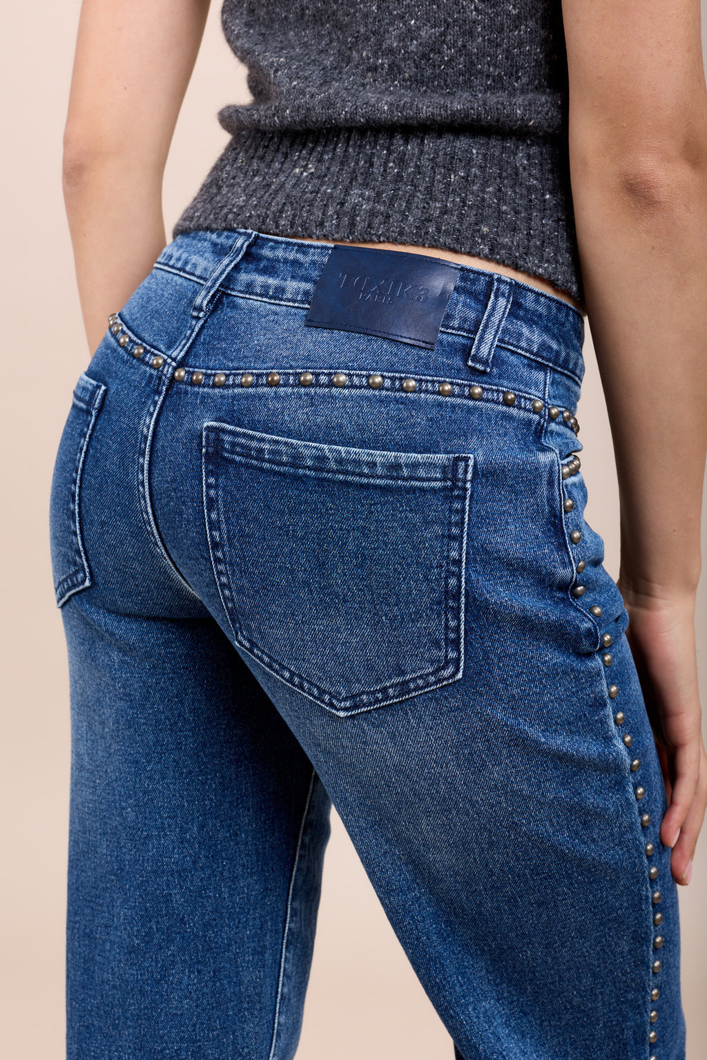 TOXIK3 Straight Stretch Jean Pants with Stud Details