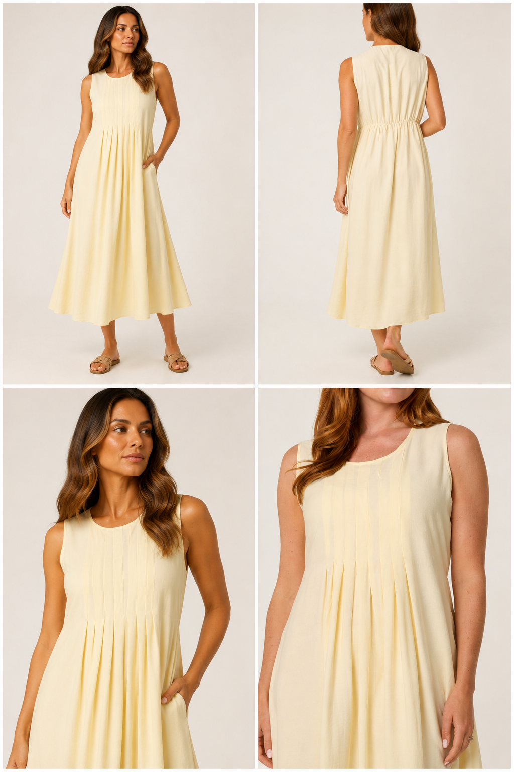 Emi – Lemon Sleeveless Midi Dress