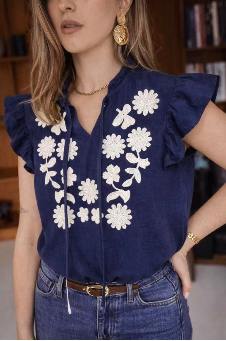 🌸 Anya Embroidered Blouse No Return on Sale Items